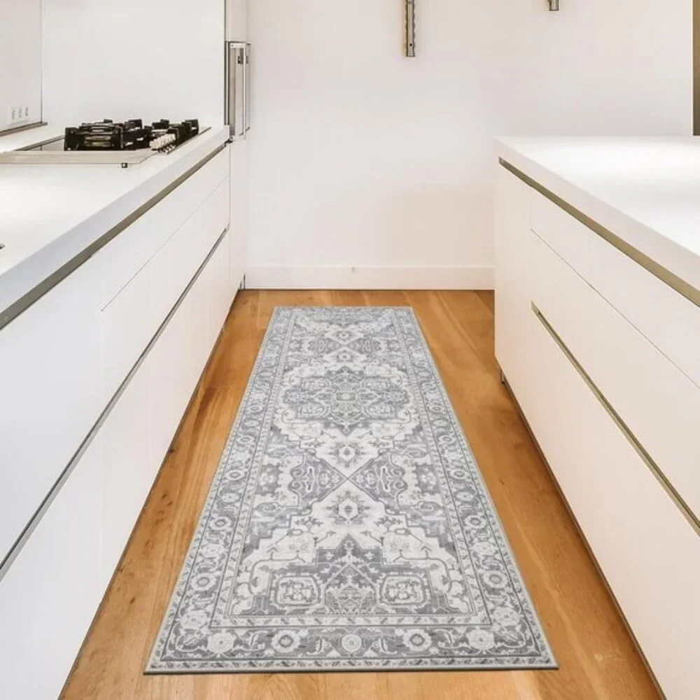 New 2x6ft Washable Runner Rug, Non-Slip Stain Resistant Soft Vintage Grey Mat